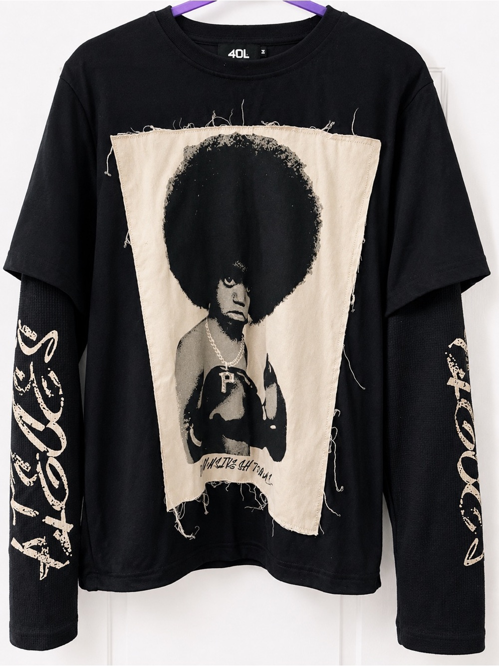Papa John’s Black Long Sleeve Graphic Tee with Beige Patch